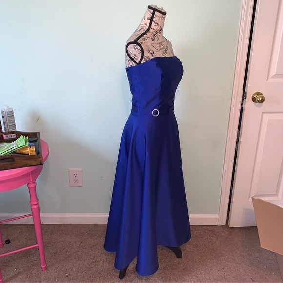 Lillie Rubin Royal Blue Strapless Dress With Belt Size 4 - Picture 6 of 16